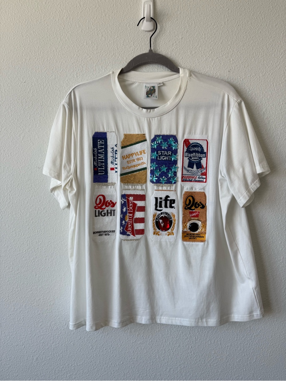 Queen of Sparkles White Sequin & Bead Embellished Graphic Tee - Picture 5 of 6
